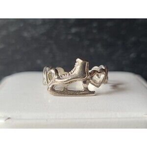 925 Sterling Silver Iceskate & Heart Shaped Ring, SIZE US 5.75 Vintage, READ
